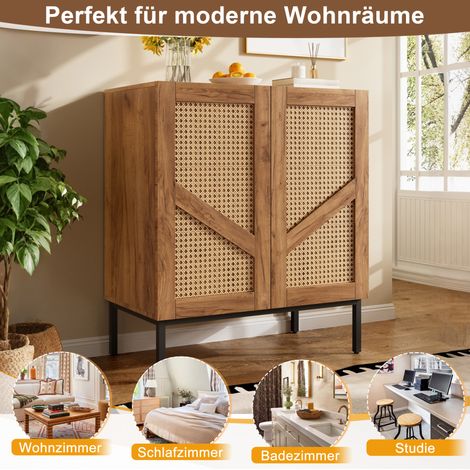 Credenza 70x38,5x80 cm in truciolare naturale, 2 ante, contenitore da ingresso – MEUBLIV (1/5)