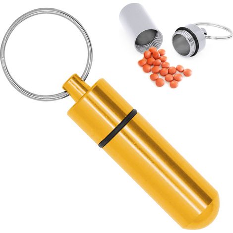 Pilulier porte-clés en aluminium. Mini pilulier de voyage étanche et portable pour médicaments et vitamines. Boîte de rangement, organiseur, distributeur, pense-bête hebdomadaire. (1/5)