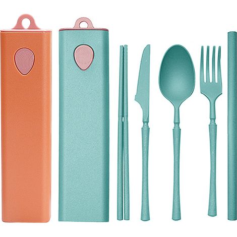 Couverts En Paille De Blé - Lot De 2 Sets Complets Avec Couteau Cuillère Fourchette Paille Baguettes Et Pochette De Transport - Pour Pique-Niques Voyages Et Usage Quotidien (1/5)