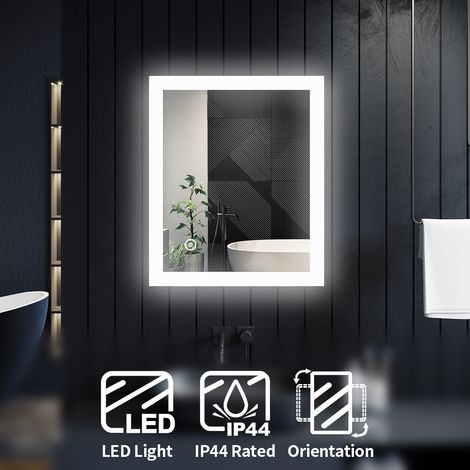 ELEGANT 600 x 500 mm Energy Efficient LED Bathroom Mirror with Touch Sensor, 4mm Copper-Free Silver Mirror, Aluminium Alloy Framed
