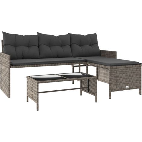 Maison Exclusive - Gartensofa in L-Form mit Tisch und Kissen Grau