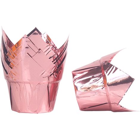 100 Moules à muffins, aluminium, tulipe, rose doré, 8,3 x 7,1 cm, cuisson four (1/5)