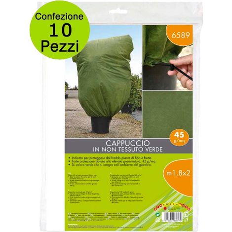 Multipack 10 pz telo di protezione per piante cappuccio in tnt 45 g/mq 1,8 x 2 metri colore verde