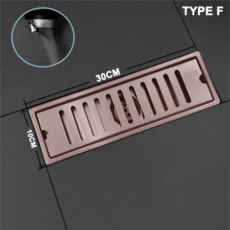 (30x10CM Type F)Floor Drain Brushed Rose Gold Anti-Odor Valve Cover Shower Trap Drains for Kitchen Bathroom Laundry Room Bathroom Accessories (1/4)