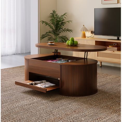 Table basse relevable 110x55,5x40 cm noyer avec rangement et tablette coulissante MDF MEUBLIV (1/5)
