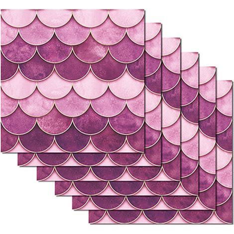 6 pezzi di piastrelle autoadesive a forma di squame di pesce rosa (15x15 cm) per cucina, soggiorno, bagno e decorazione d'interni. PVC autoadesivo. (1/5)