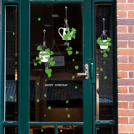 1 STÜCKE Doppelseitige Fenster Wandaufkleber Grüne Pflanzen Abnehmbare Dekoration für Wohnzimmer Schlafzimmer Café Glastür