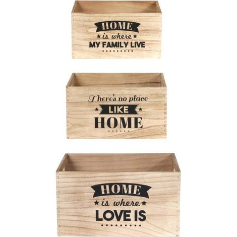 Lot de 3 Cagettes Déco "Home Place" 40cm Naturel (1/5)