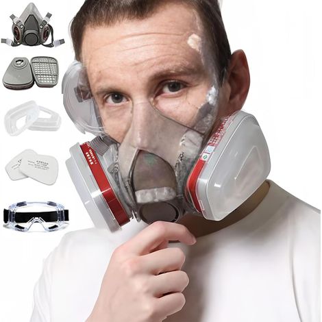 Dust Mask with Filters and Protective Goggles, Gas Mask, Reusable Respiratory Protective Mask, Dust Mask, Paint Mask (1/5)