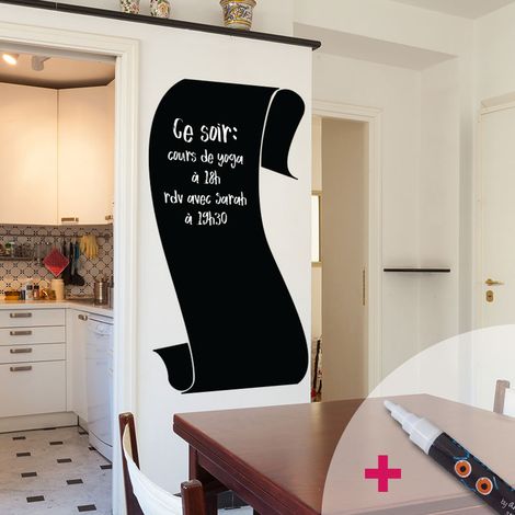 Sticker ardoise tableau noir - stickers muraux adhésif effaçable - BANDEROLE + CRAIE LIQUIDE BLANCHE - 45x25cm (1/4)