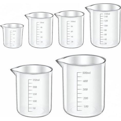 Set di 6 misurini in plastica, per misurazioni precise, resistenti al calore e trasparenti, con capacità fino a 500 ml. Trasparente (1/5)