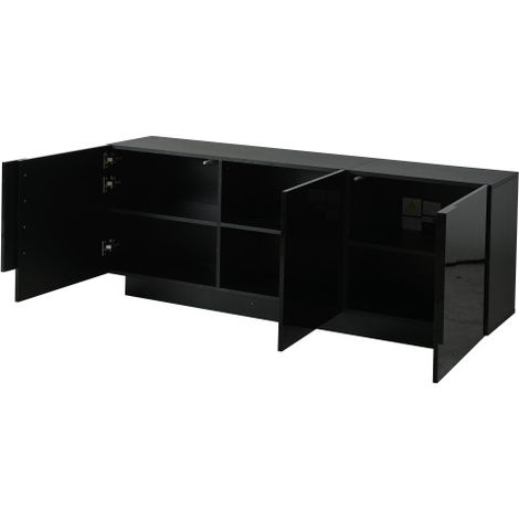 Armoire de rangement buffet noir mat à 4 portes avec compartiments séparés et étagères intermédiaires dimensions 160×35×60cm meuble de rangement multifonction pour salon, entrée et salle à manger dome