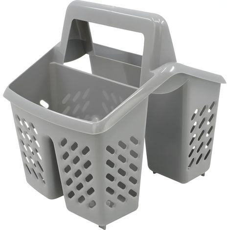 Égouttoir à linge plastifié à 4 compartiments - Trous de drainage et poignée ergonomique - Panier pratique avec couvercle - gris (1/5)