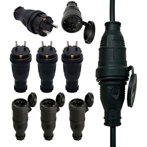 Fiche Et Prise Femelle: 4 Sets Fiche Male Prise Electrique Fiches Electrique De Sécurité Avec Protection Anti-Pliure, 250V 16A Fiches électriques En Caoutchouc Broche Pour Des Câbles (1/5)