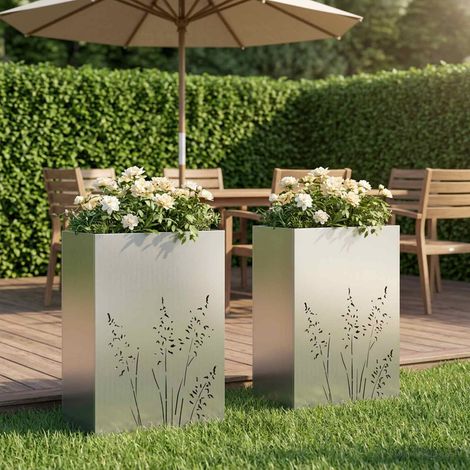 Cache-pot de jardin 2 pc Argenté 50 x 30 x 75 cm (1/5)