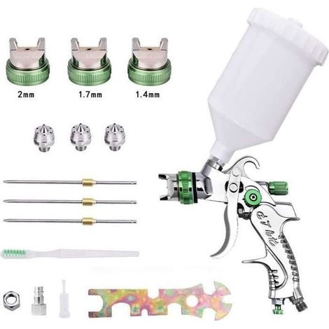 HVLP Professionnel Pistolet A Peinture Alimentation par Gravité 3 Buses 1,4mm 1,7mm 2,0mm Coupelle 600cc (1/5)