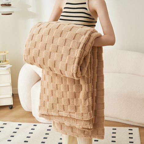 Plaid en polaire à carreaux pour canapé, 1 pièce, pour femmes, hommes et enfants. Doux et confortable, idéal pour la décoration de la chambre ou comme cadeau. Dimensions : 70 x 100 cm, kaki. (1/4)