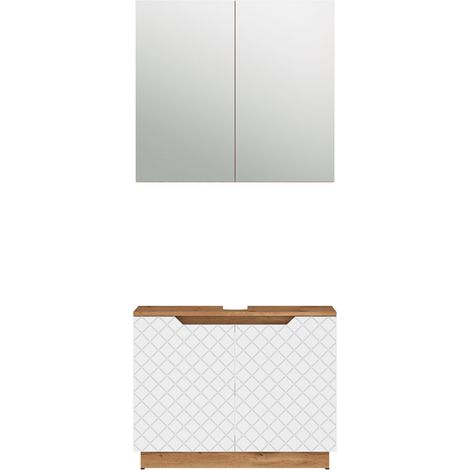 Conjunto de muebles de baño Lotta, Roble/blanco con estructura de azulejos, 2 partes, Vicco (1/5)