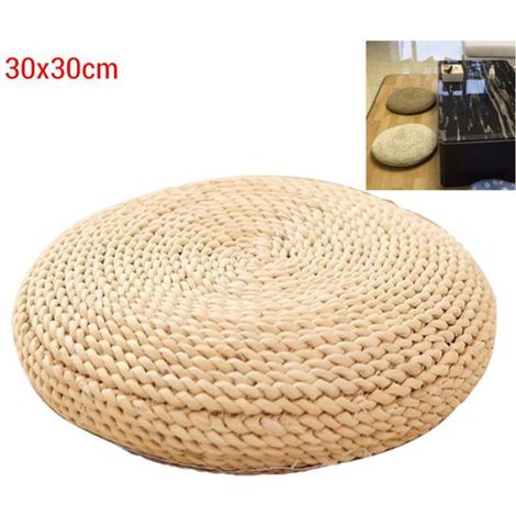Coussin rond en paille pour yoga et méditation, tapis de sol rembourré en soie (1/4)
