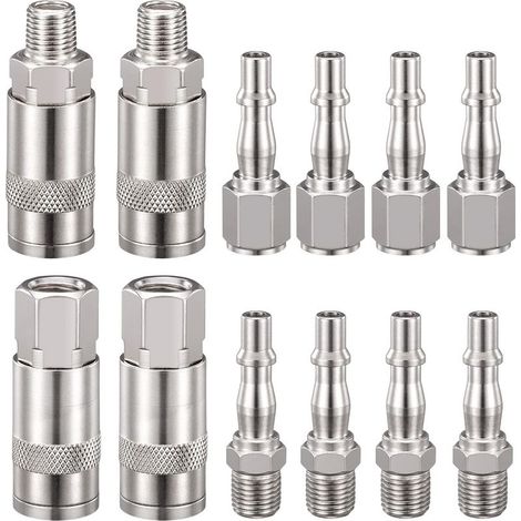 Lot de 12 raccords de tuyau d'air 6,35 mm BSP pour compresseur d'air et kit de raccords mâles femelles (1/5)