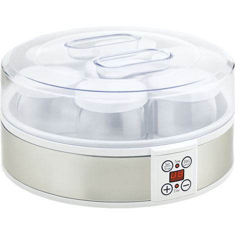 Yaourtière - HOMCOM - 7 pots en verre de 180ml machine à yaourt électrique avec minuterie thermostat LED - acier - blanc