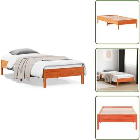 Cama de madera - vidaXL Cama sin colchón madera maciza de pino marrón cera 100x200 cm - Cama de madera contrachapada