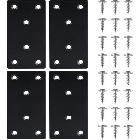 Lntyq 4 Pièces Équerre Fixation Plate Plaques de Réparation en Acier Inoxydable Plaques Perforées avec VisEquerre Métal, 48971.8mmPlaque Acier Noir,pour la Réparation Réparation Connexion Meubles (1/4)