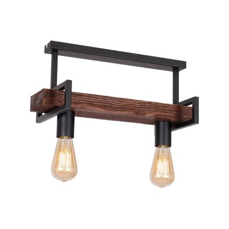 Plafoniera Luminex Hard industriale nera legno 2xE27