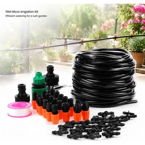 Kit di irrigazione Toivize da 15 m - ABS - Microirrigazione a goccia per giardino e serra con raccordi e ugelli inclusi (1/4)