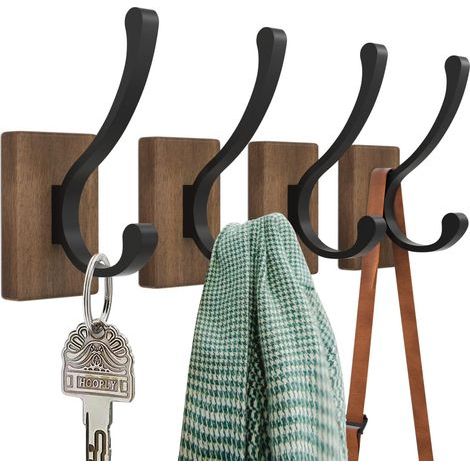 4 Porte Manteau - Manteaux en Bois,Crochet Mural Pour Chapeaux, Clés, Serviettes, Portefeuilles, Décoration de Salon, Salle de Bain, Chambre à Coucher, Cuisine, Garde-Robe - RWPorte-serviette (1/5)