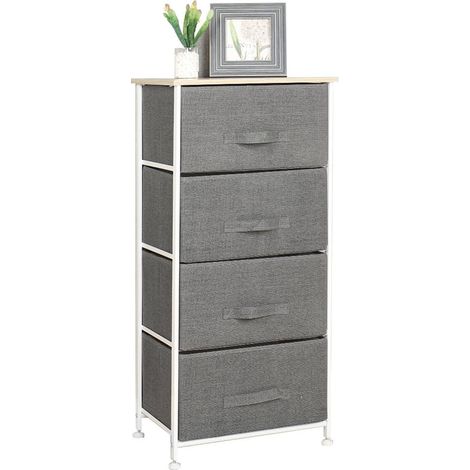 Soges – Commode enfant 4 tiroirs en métal et tissu – Dimensions 45cm x 30cm x 94cm – Meuble de rangement pour chambre, salon, couloir (1/5)