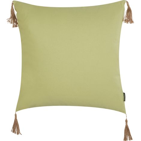 Cojín decorativo moderno liso cuadrado borlas 45 x 45 cm verde Chmistar
