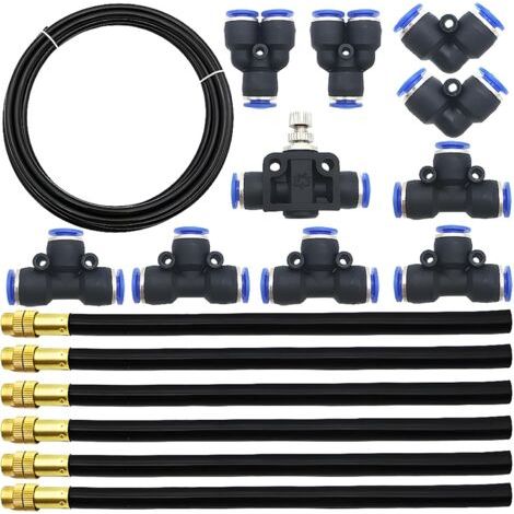 5M PE Tuyau Pneumatique + 6 pcs Buse rapide réglable omnidirectionnelle, Nouvelle buse de pulvérisation pour l'irrigation florale + 10 pcs Raccord Pneumatique