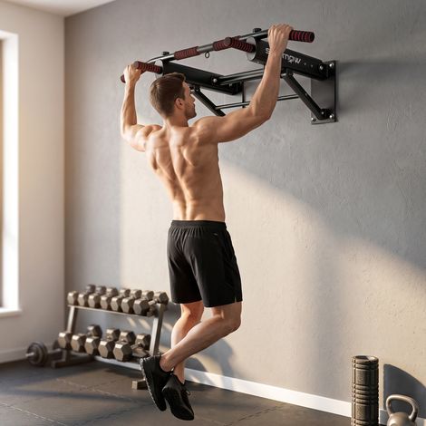 Barre de traction pliable avec poignées antidérapantes, fixation murale, charge max. 120 kg, 98 x 65 x 31 cm, noire (1/5)