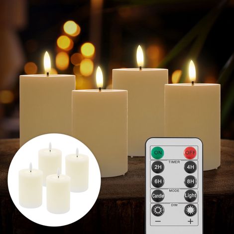 ECD Germany Set di 4 candele LED ricaricabili USB con timer e telecomando lanterne natalizie da interno e lumini finti dimmerabili con fiamma tremolante a batteria effetto reale decorazioni per casa (1/5)