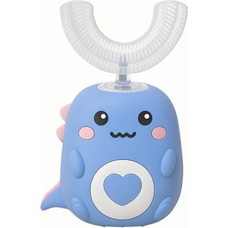 Elektrische Kinderzahnbürste in U-Form, Babyzahnbürste in Dinosaurierform mit LED-Licht, geeignet für Kinder im Alter von 6-12 Jahren - blau. (1/5)