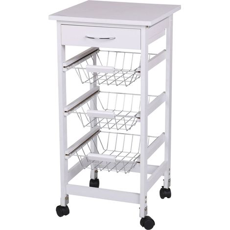 Desserte de rangement à roulettes 1 tiroir 3 paniers - Blanc - Bois et métal - L 37 x P 37 x H 76 cm - Livraison gratuite (1/5)