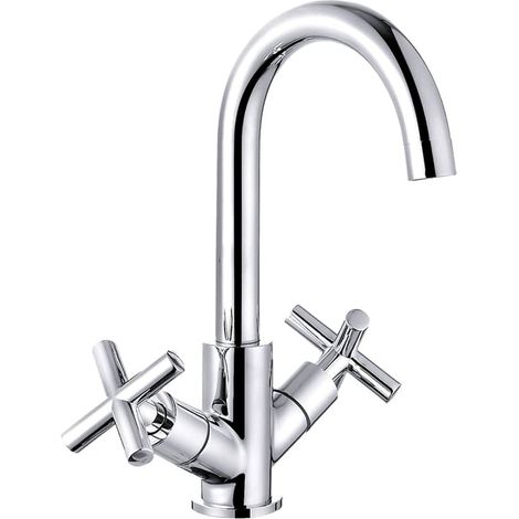 Contemporary Cross Handle Kitchen Mixer Tap, Chrome