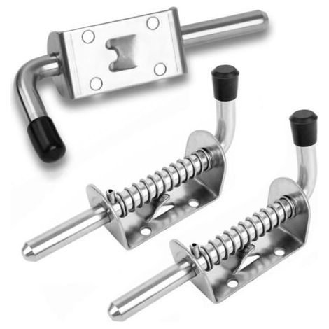 pezzi di chiusura a molla in acciaio inox per impieghi gravosi, chiavistelli a molla in acciaio inox, catenaccio a cilindro per porte di garage/giardino e armadi (10 x 128 mm) (argento) (1/4)