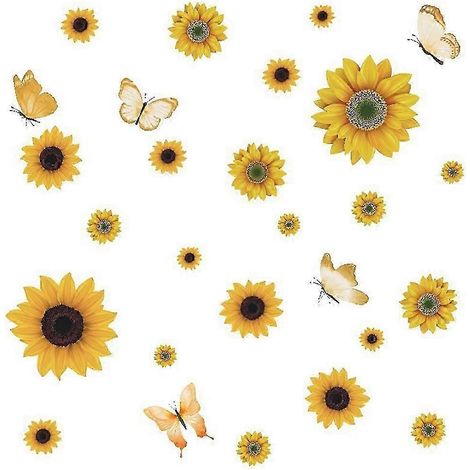 Sticker mural fleurs de tournesols et papillons, décoration murale pour salon, chambre ou bureau (1/5)