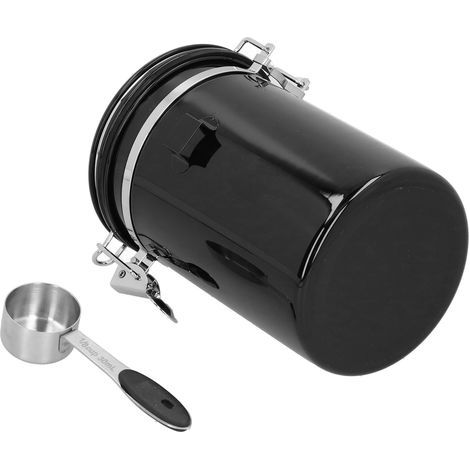 Coffee bean tin with vent valve, stainless steel storage container, black spoon (1/5)