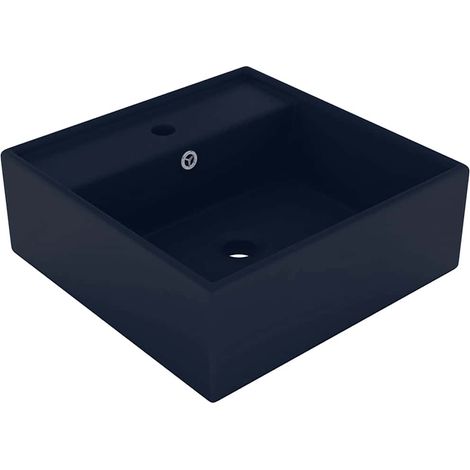 Vasque à poser - Lavabo Lave-mains - Évier carré à trop-plein Bleu foncé mat 41x41 cm Céramique Chic-881269 (1/5)