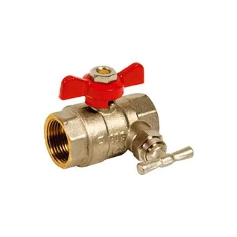 Valvola a sfera doppia femmina in ottone con sfiato PN25 + maniglia rossa a farfalla, 20X27