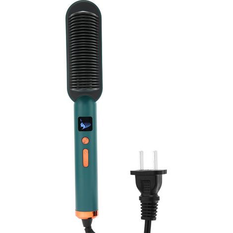 Peigne électrique à ions négatifs 2-en-1 lisseur et boucleur cheveux vert, fer à coiffer, prise américaine 110V