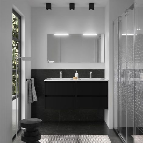 Ensemble de meubles de salle de bains NOJA 1200 4 tiroirs BLACK SATIN + lavabo + miroir (1/2)
