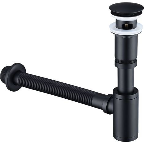 Siphon Pop Up Ablaufgarnitur mit Überlauf Universal Röhrensiphon Set für Waschbecken Waschtisch Bad Geruchsverschluss Stöpsel Abfluss Garnitur Schwarz (1/5)