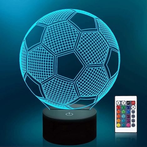Fußball-Nachttischlampe für Kinder, 3D-Illusion, 16 LEDs, Fernbedienung, Farbwechsel, Touch-Steuerung, geeignet für den Nachttisch