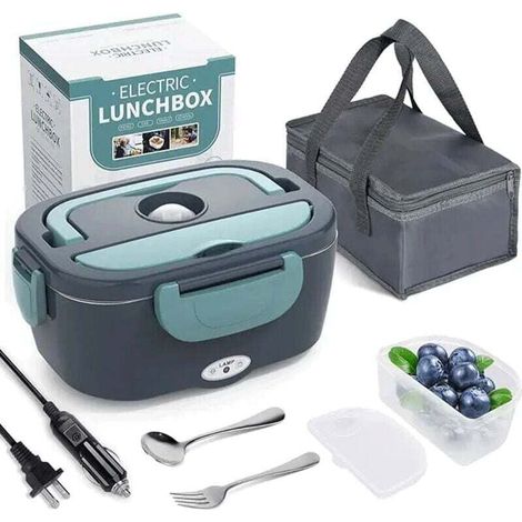 Gamelle Chauffante 12v 24v 220v Boite Chauffante Repas Pour Voiture Camion Bureau Travail 1.5L Lunch Box Chauffante Electrique Et Sac De Transport De Haute Qualité Gris,vert (1/4)