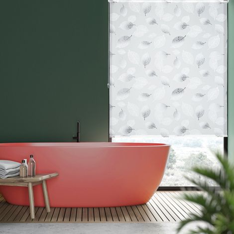 Tenda a rullo idrorepellente con motivo a foglie per il bagno