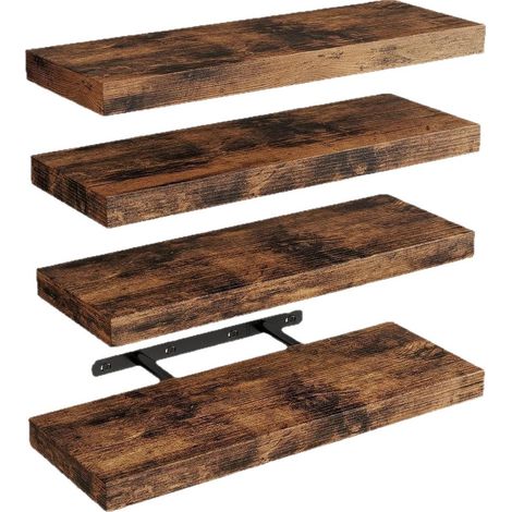 Lot de 4 étagères flottantes en bois ancien, étagères de rangement décoratives indépendantes, décoration murale pour chambre, salon, salle de bain (1/5)